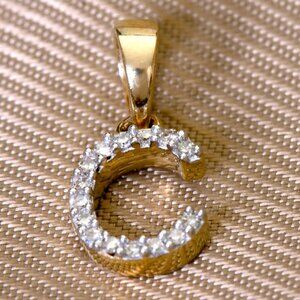 Natural Ethically Sourced Real Earth Diamond Gold Initial C Pendant Stamped 10K
